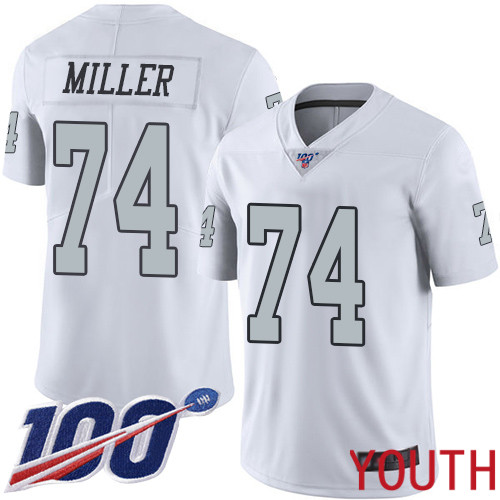 Oakland Raiders Limited White Youth Kolton Miller Jersey NFL Football #74 100th Season Rush Vapor Jersey